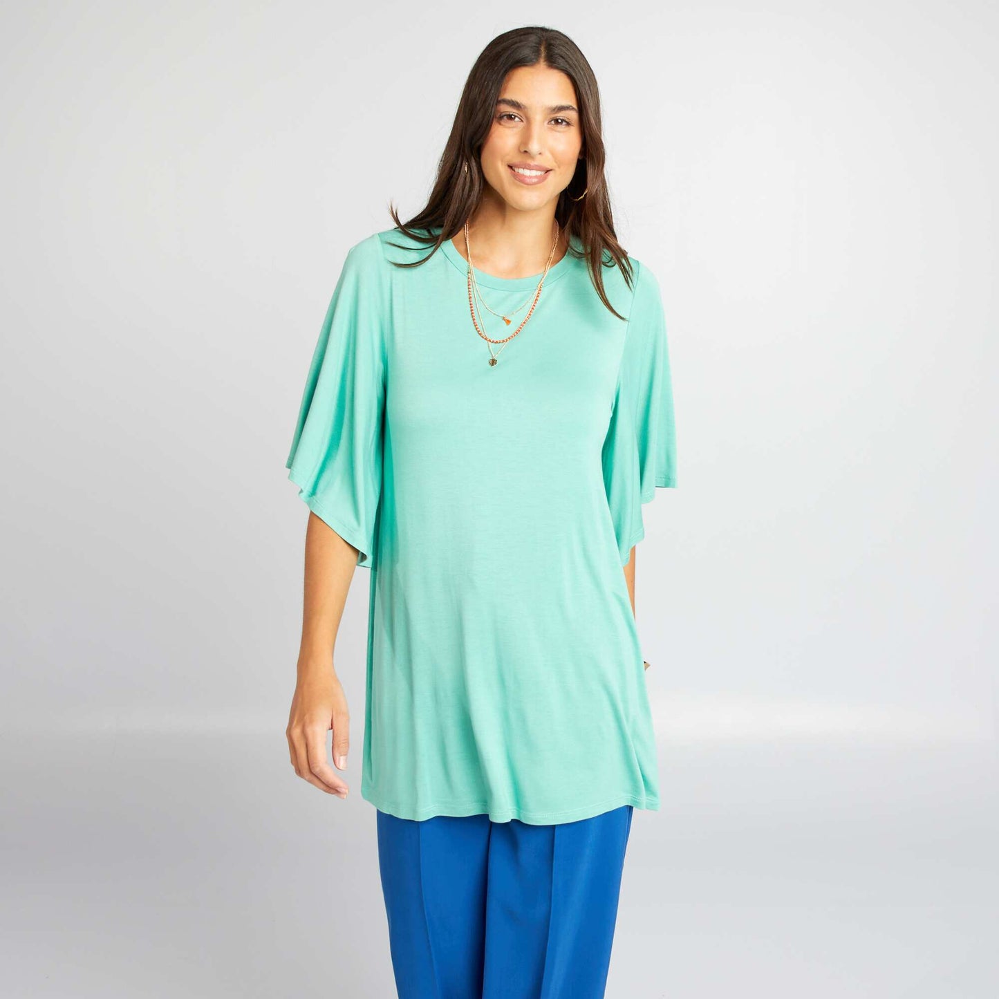 Flowing T-shirt with batwing sleeves GREEN