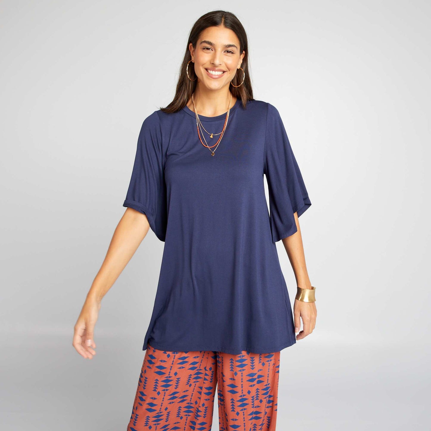 Flowing T-shirt with batwing sleeves BLUE