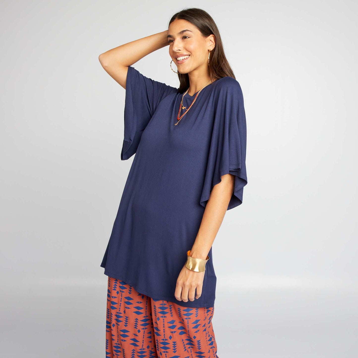 Flowing T-shirt with batwing sleeves BLUE