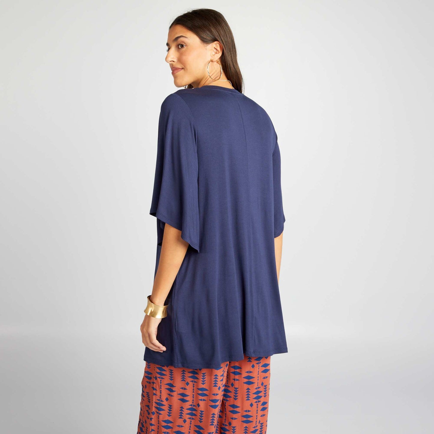 Flowing T-shirt with batwing sleeves BLUE