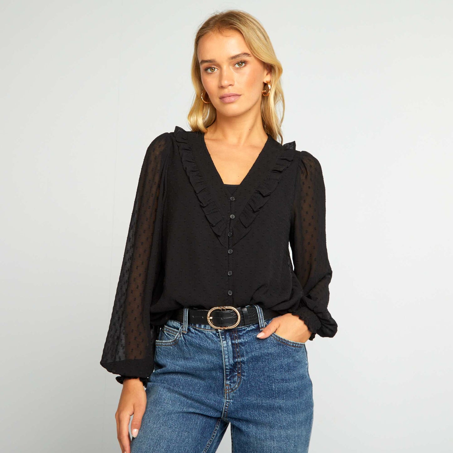 Cropped dotted Swiss blouse black