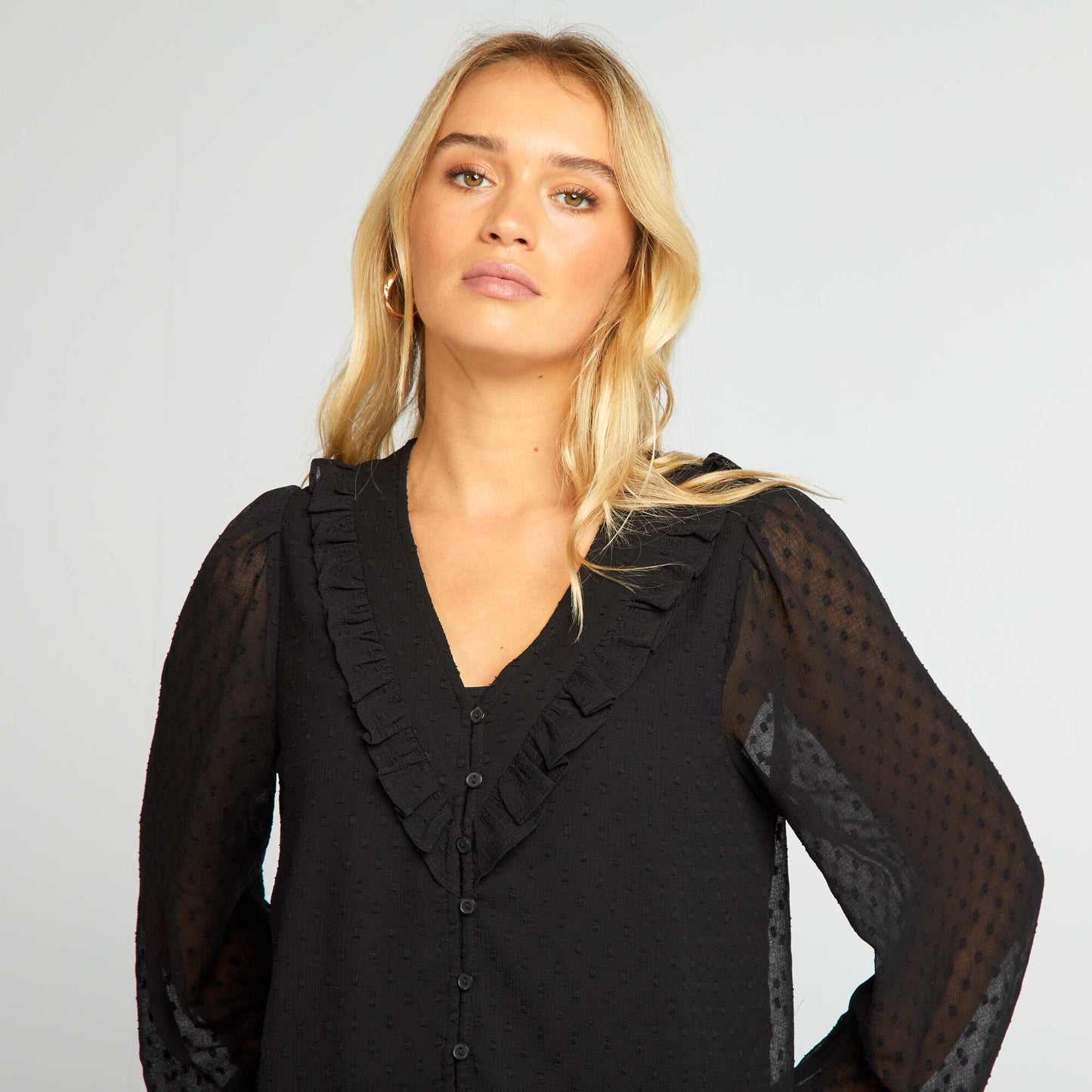 Cropped dotted Swiss blouse black