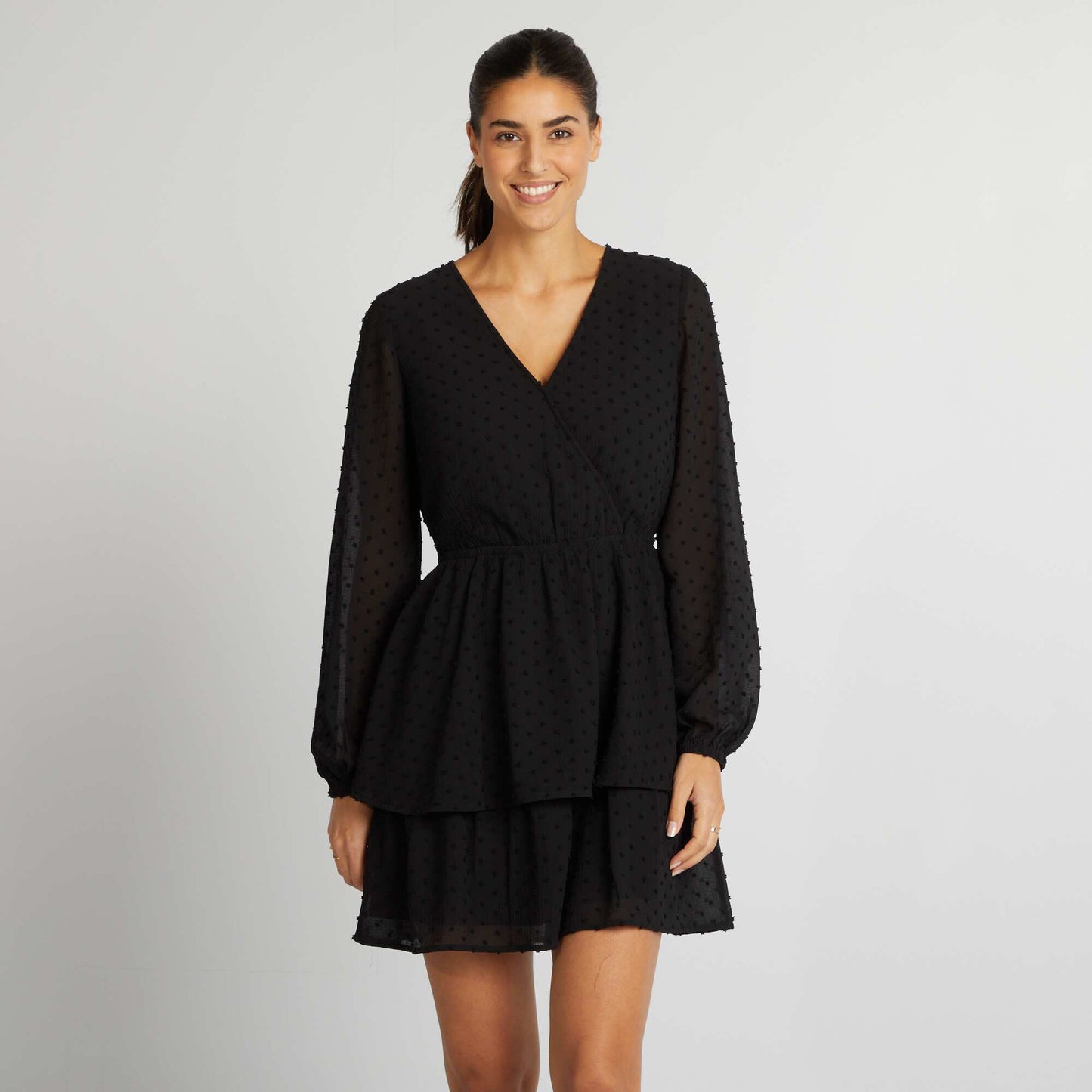 Short dotted Swiss dress black