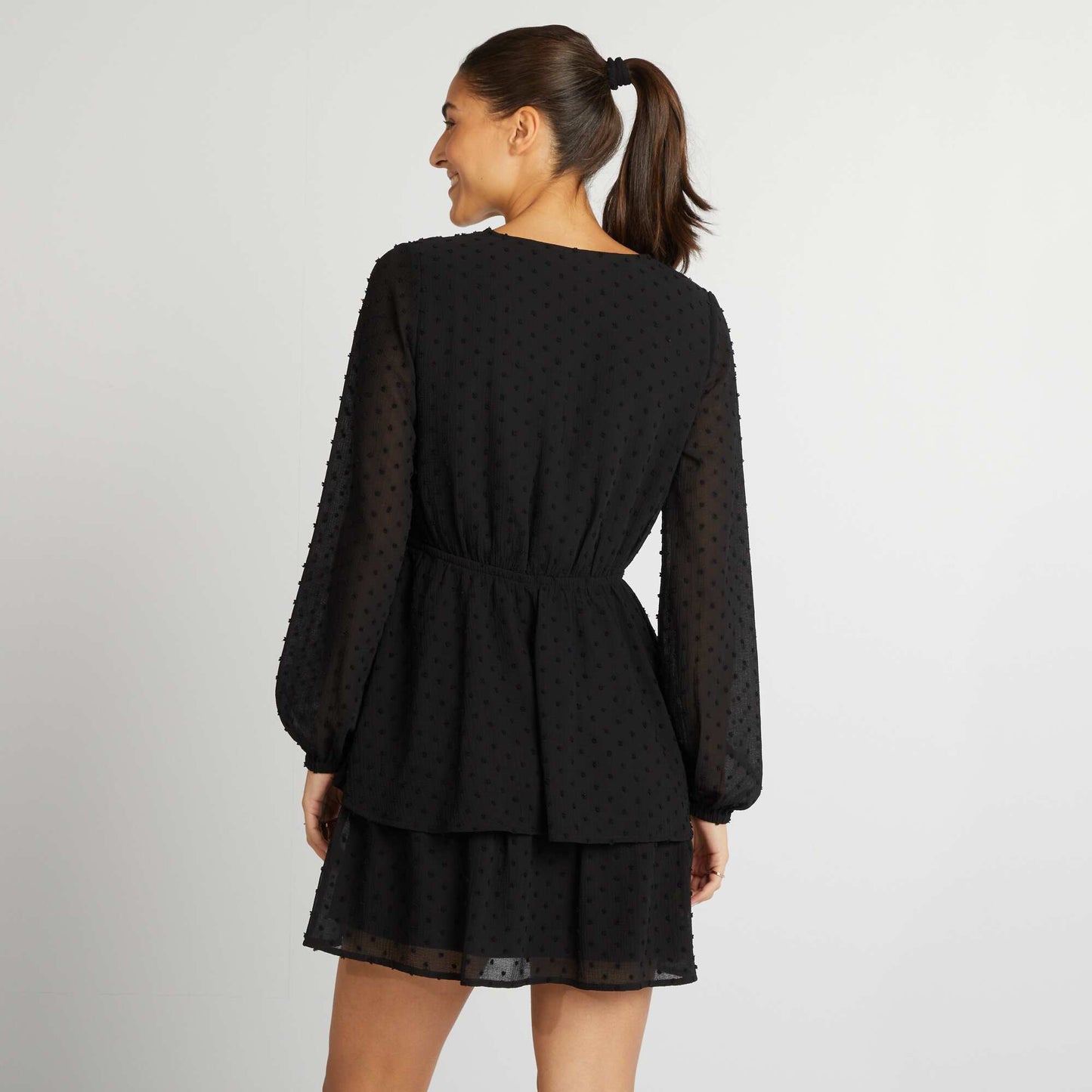 Short dotted Swiss dress black