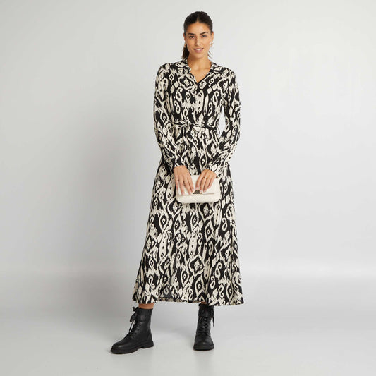 Long printed shirt dress BLACK