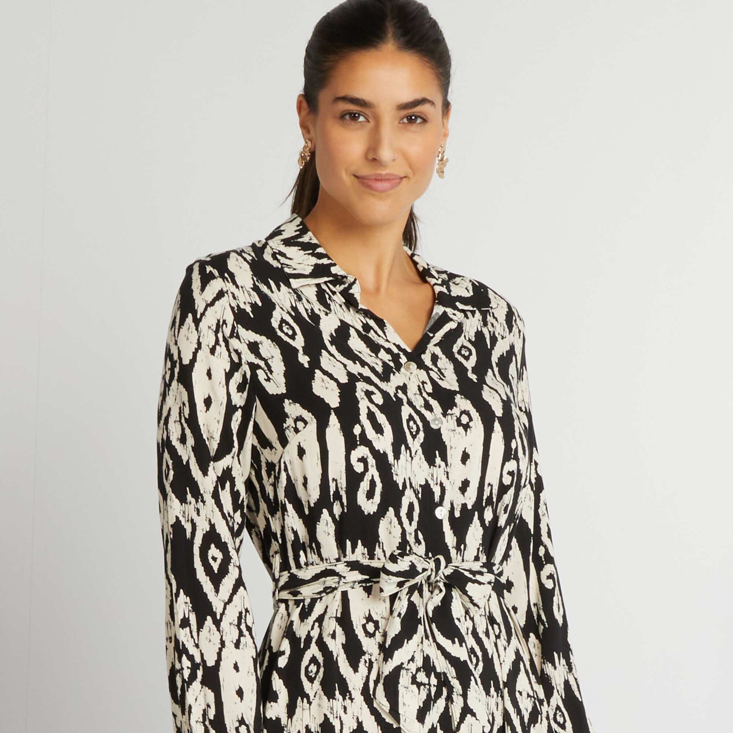 Long printed shirt dress BLACK