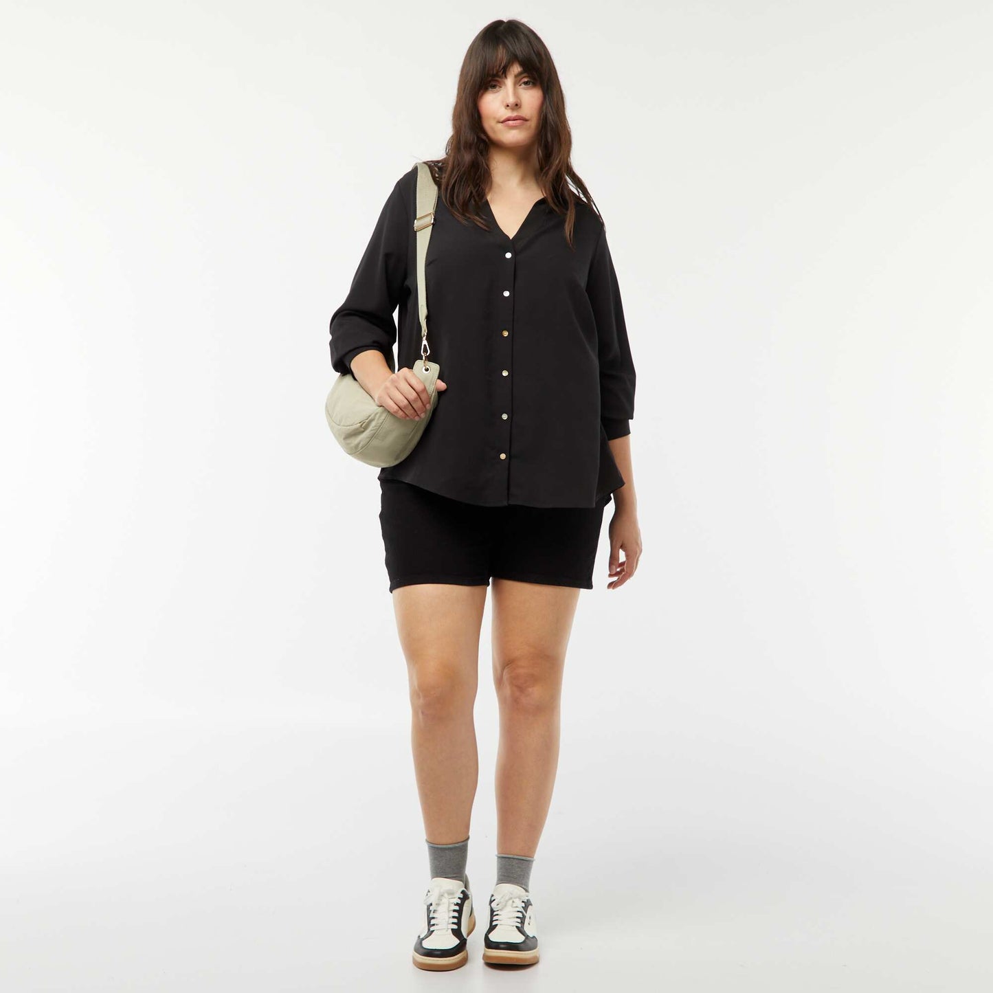 Flowing crepe knit blouse BLACK