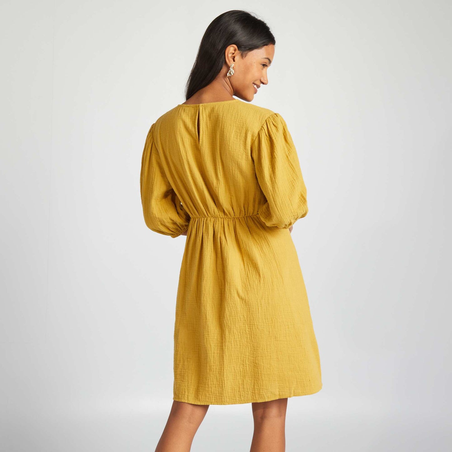 Cotton gauze dress with opening YELLOW