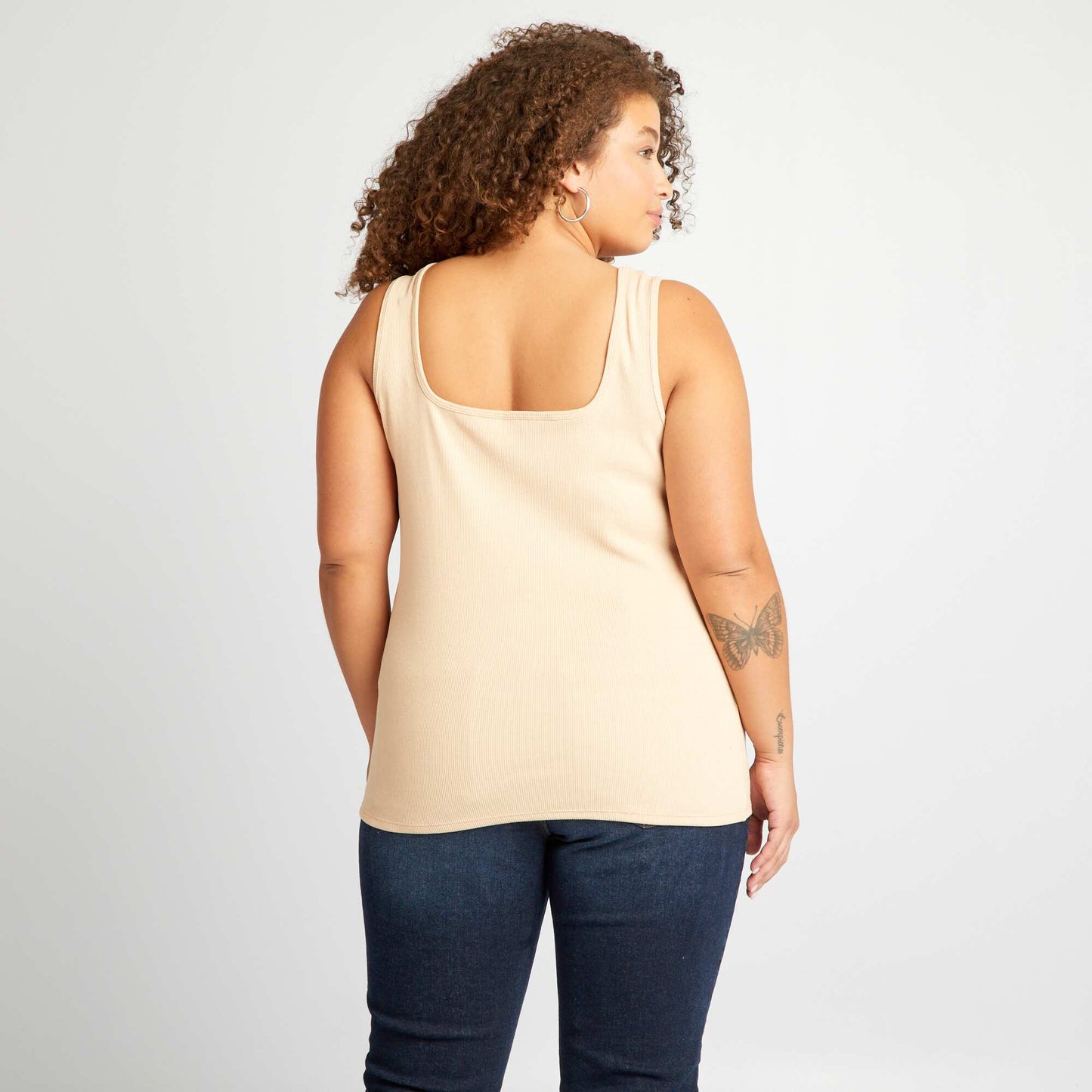 Ribbed vest top with square neckline BEIGE