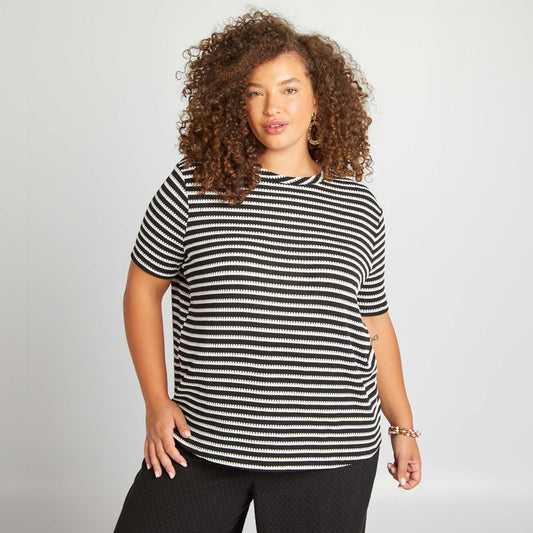 Striped stretch T-shirt BEIGE