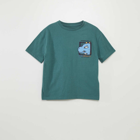 Roomy T-shirt with print on the front and back BLUE