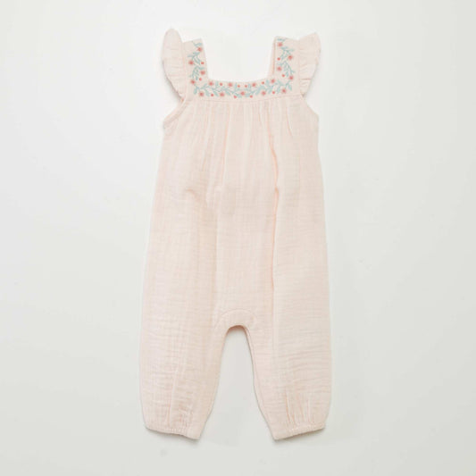 Sleeveless cotton gauze romper PINK