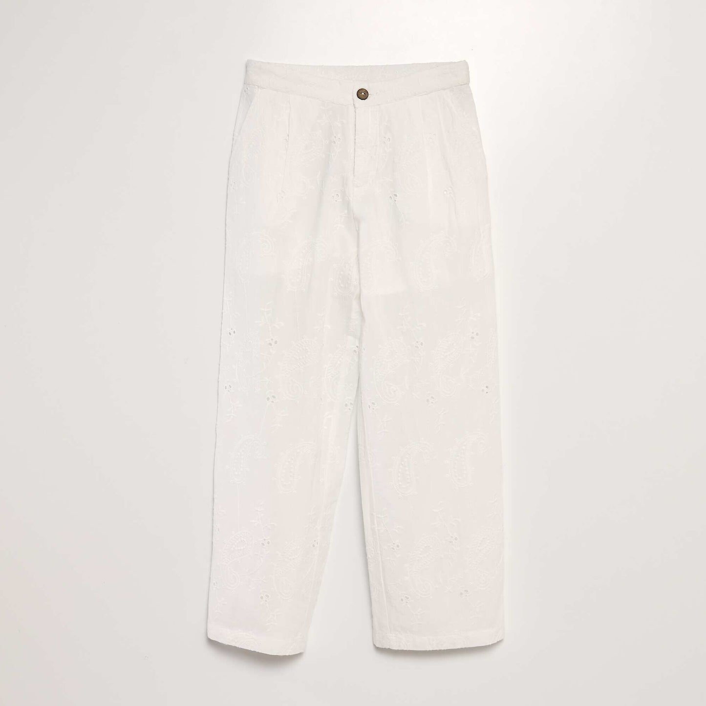 Wide-leg trousers with broderie anglaise WHITE