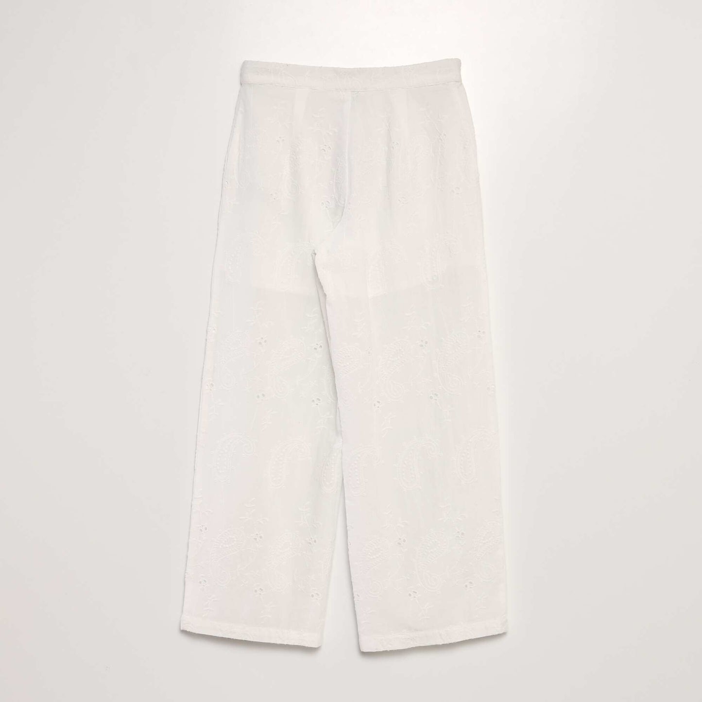 Wide-leg trousers with broderie anglaise WHITE