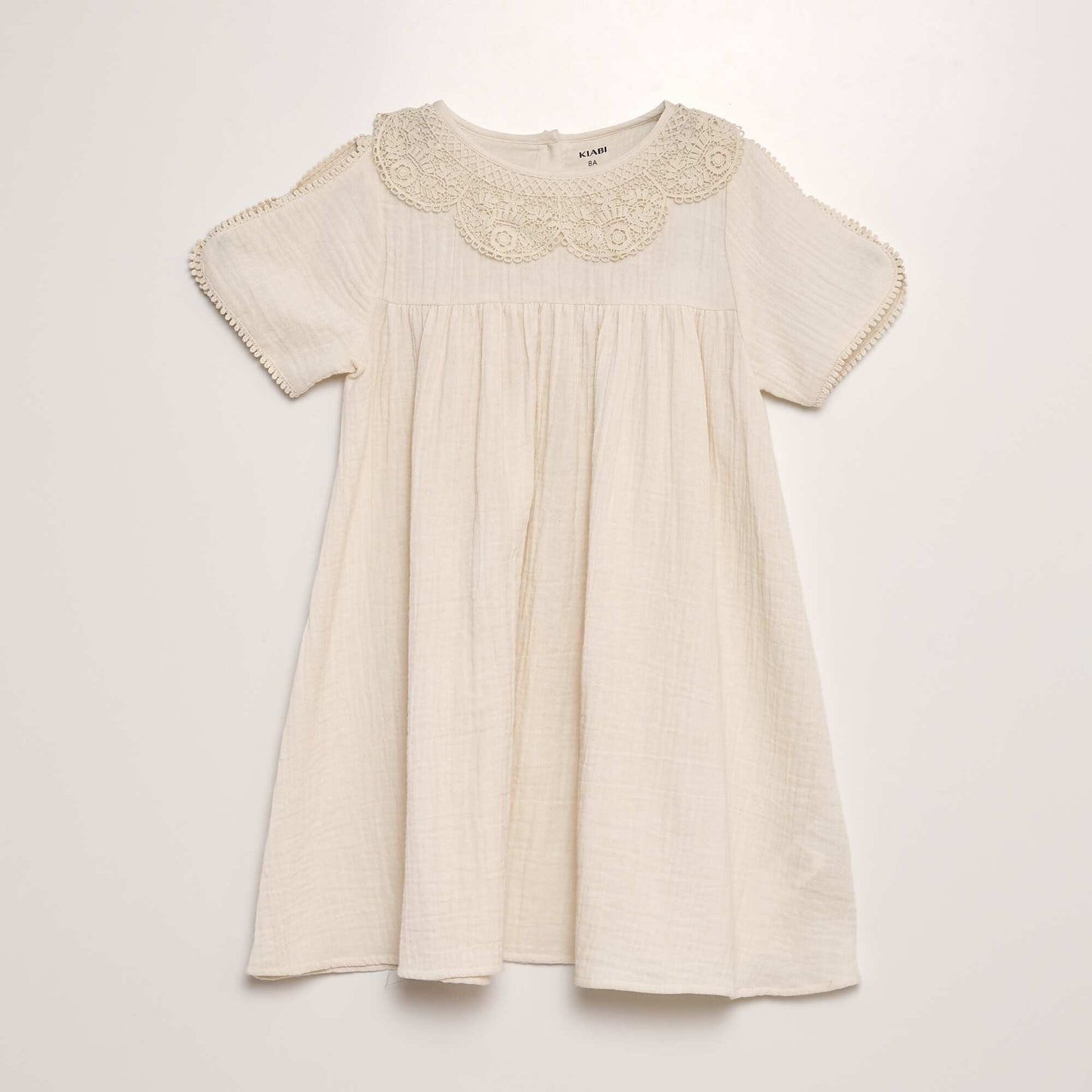 Cotton gauze dress with lace collar WHITE