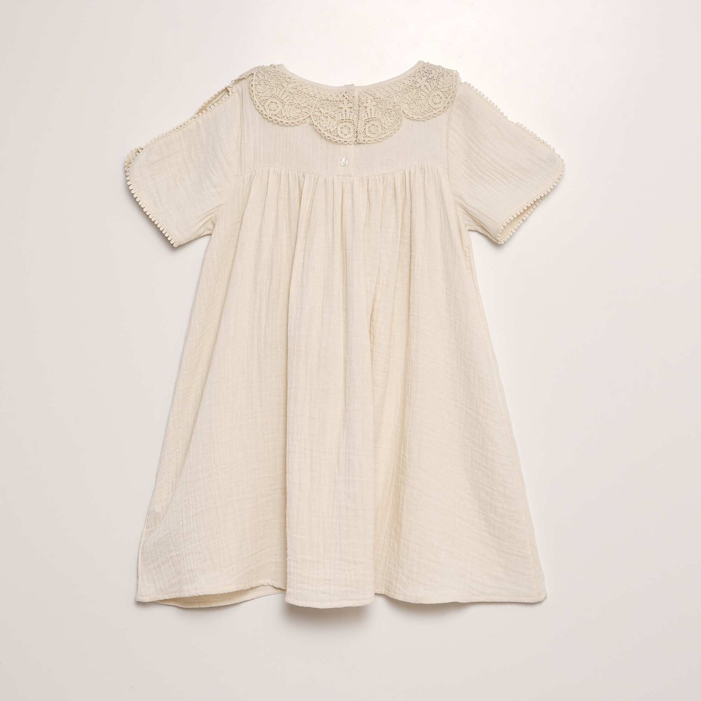 Cotton gauze dress with lace collar WHITE