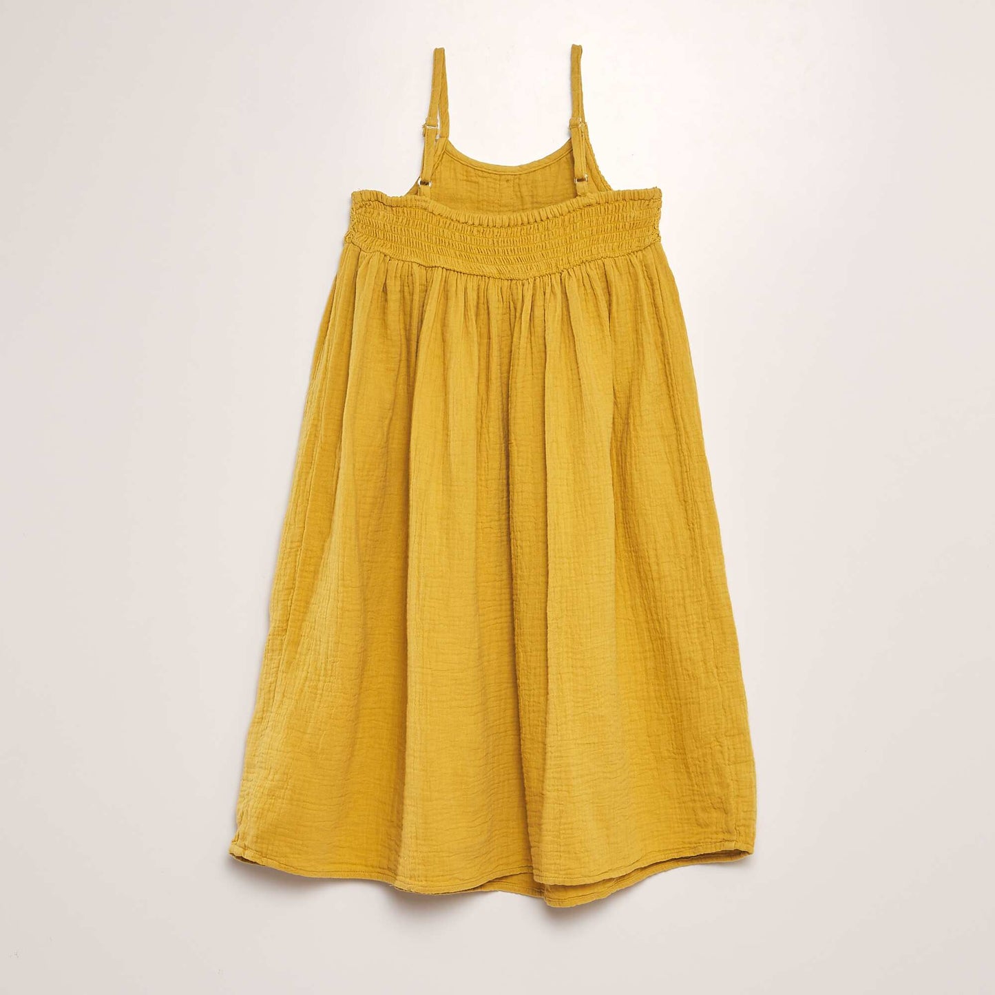 Long cotton gauze and crochet dress YELLOW