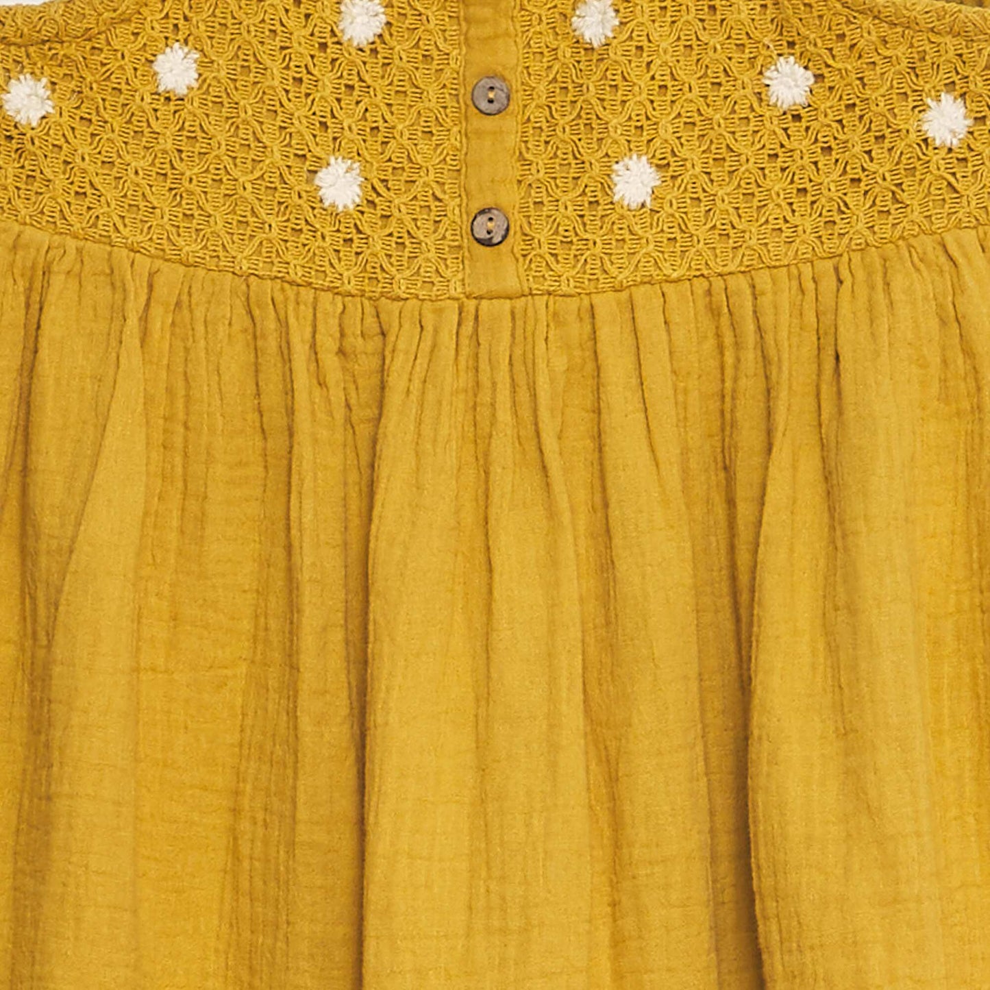 Long cotton gauze and crochet dress YELLOW