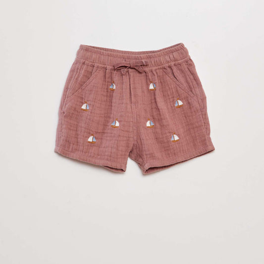 Double cotton gauze shorts RED