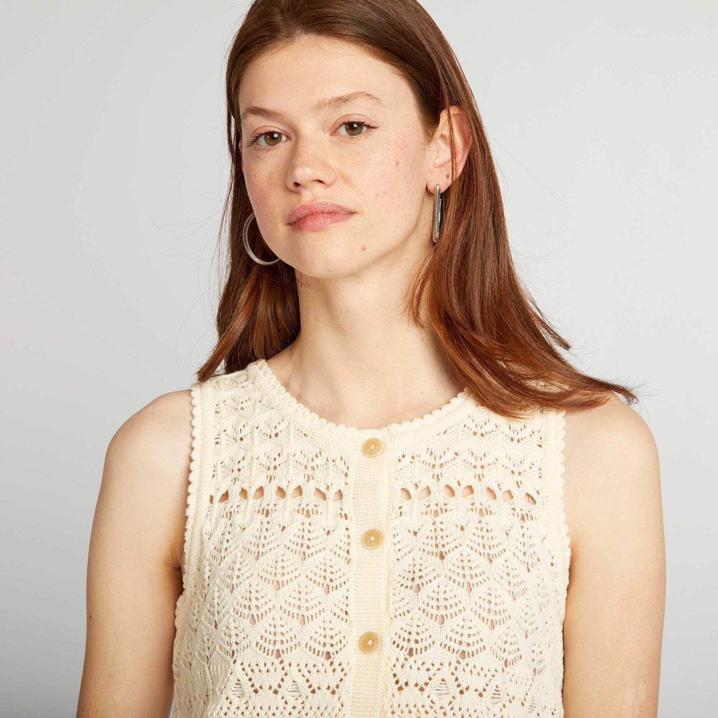 Decorative knit sleeveless cardigan BEIGE