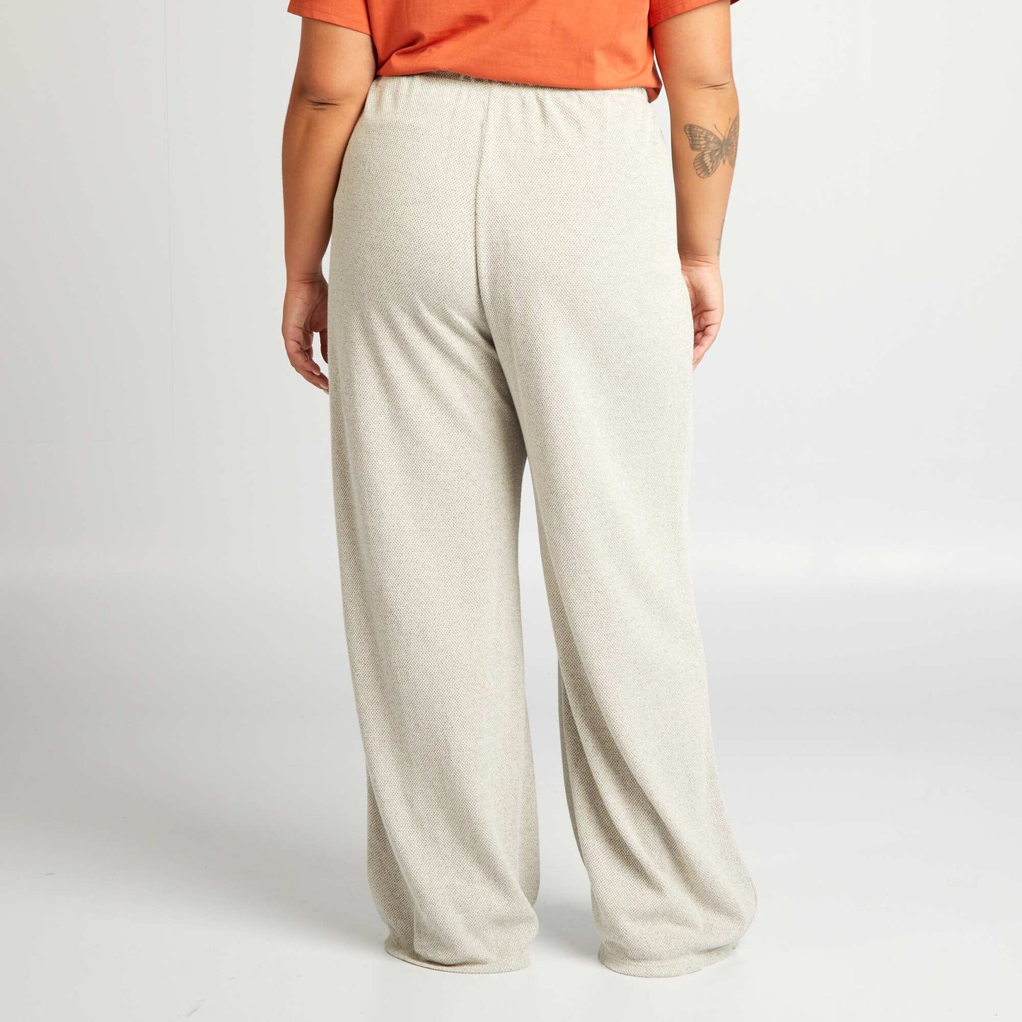 Wide-leg trousers with elasticated waist BEIGE