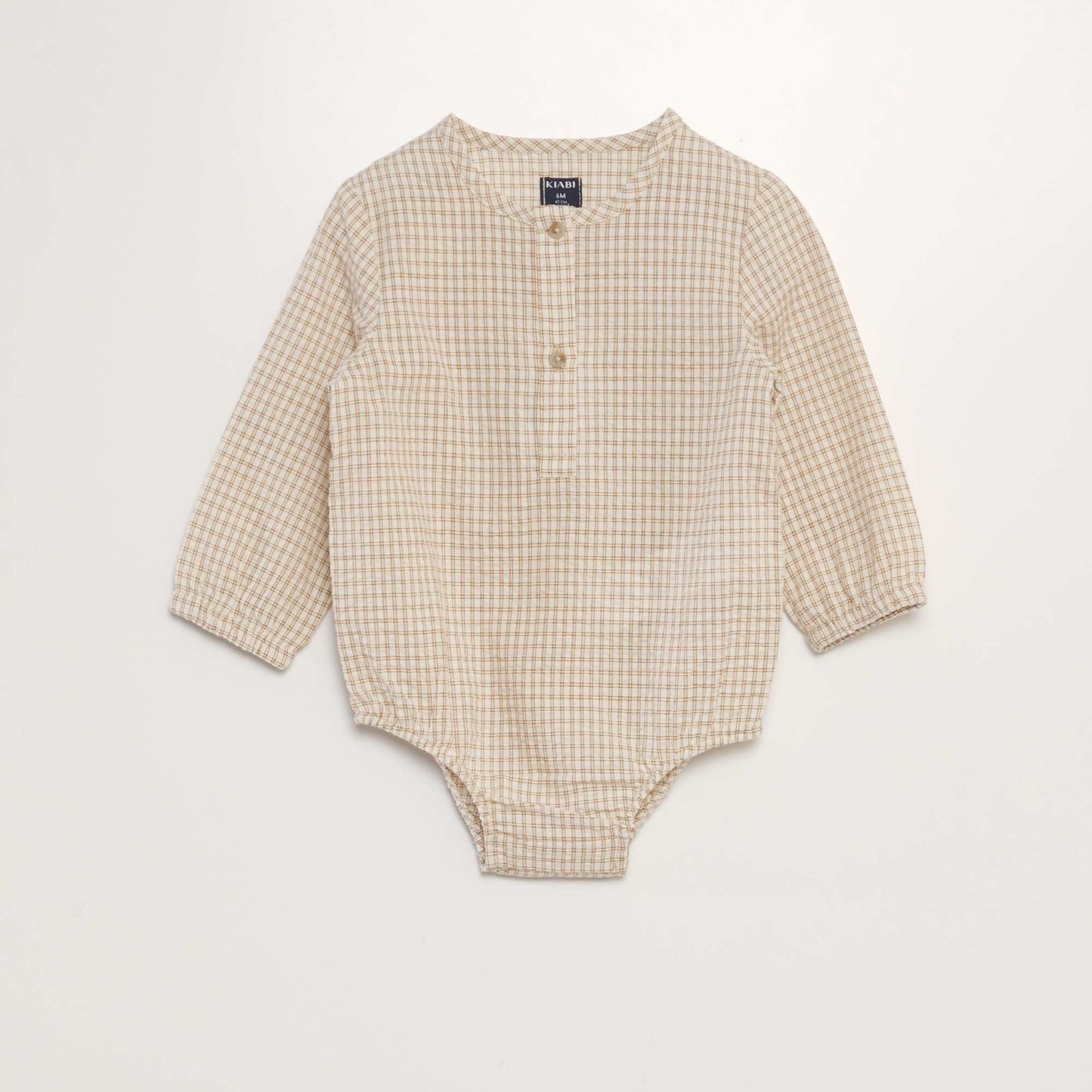 Checked seersucker shirt bodysuit BEIGE