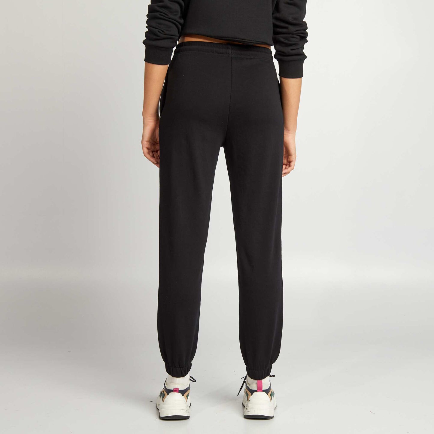 Plain fine sweatshirt fabric joggers BLACK