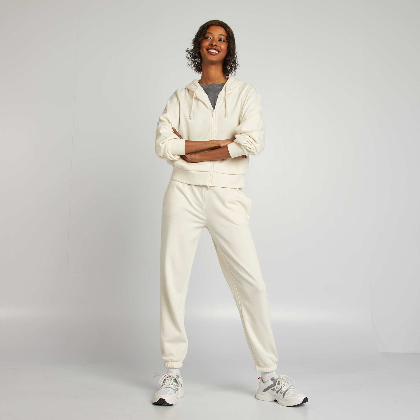 Plain fine sweatshirt fabric joggers BEIGE