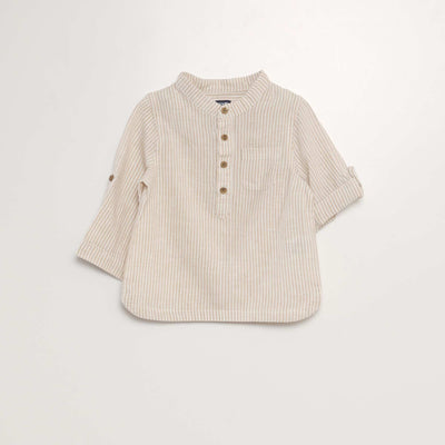 Striped linen blend shirt WHITE