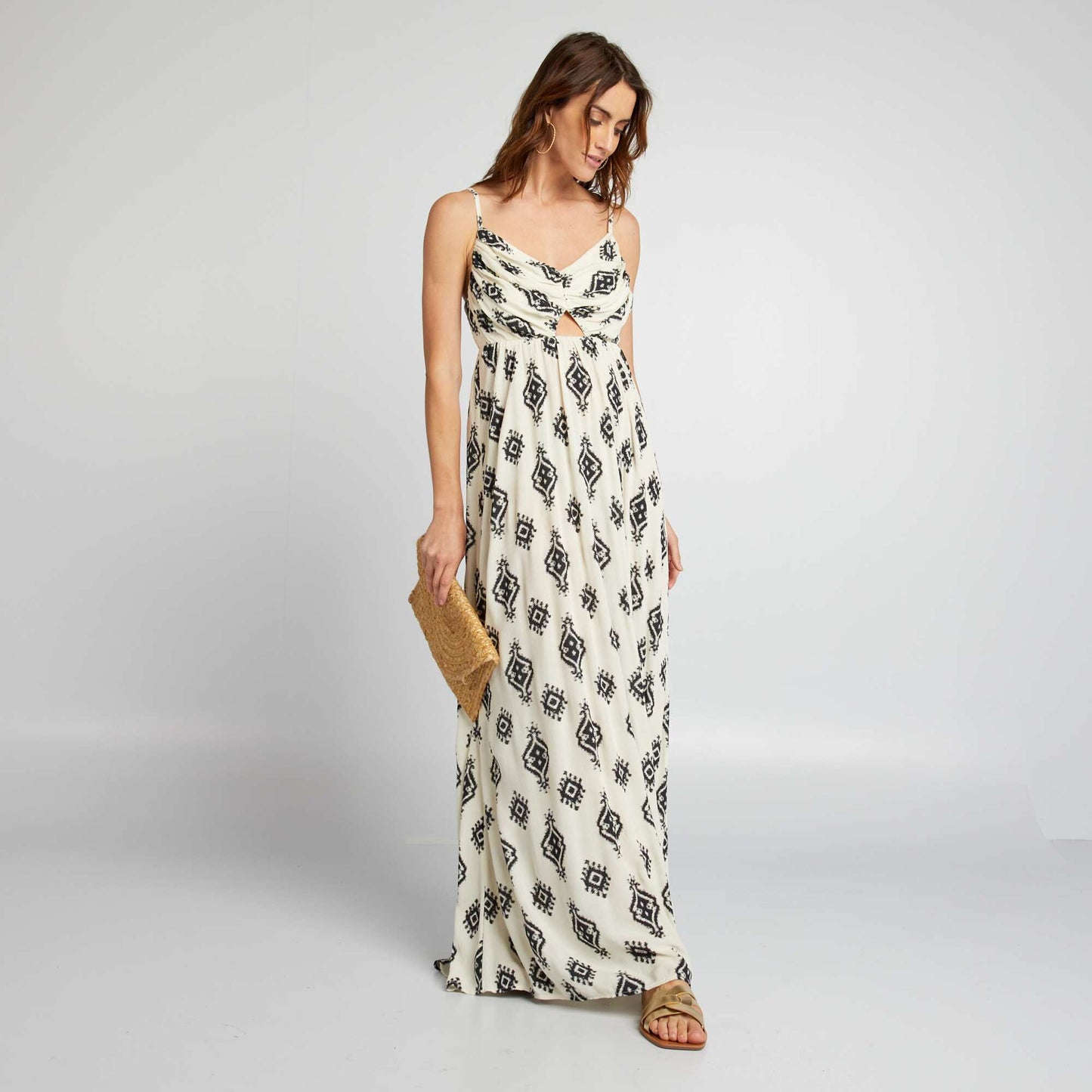 Long dress with narrow straps BEIGE