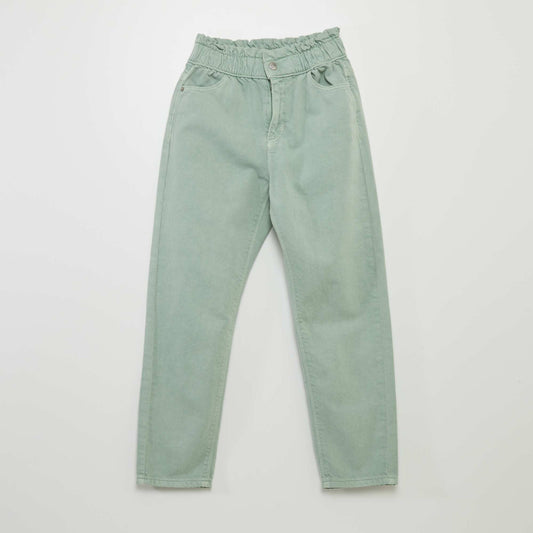 Twill trousers with ruffled waistband GREEN