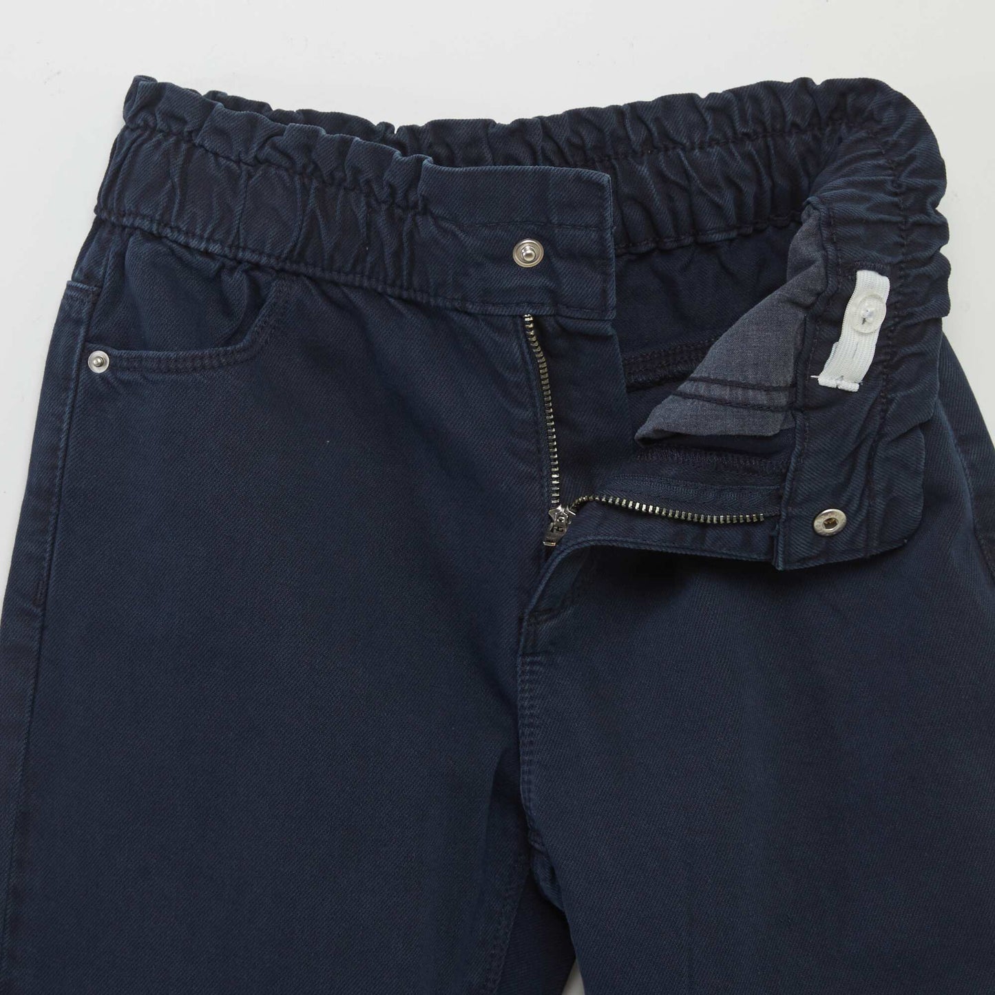 Twill trousers with ruffled waistband blue