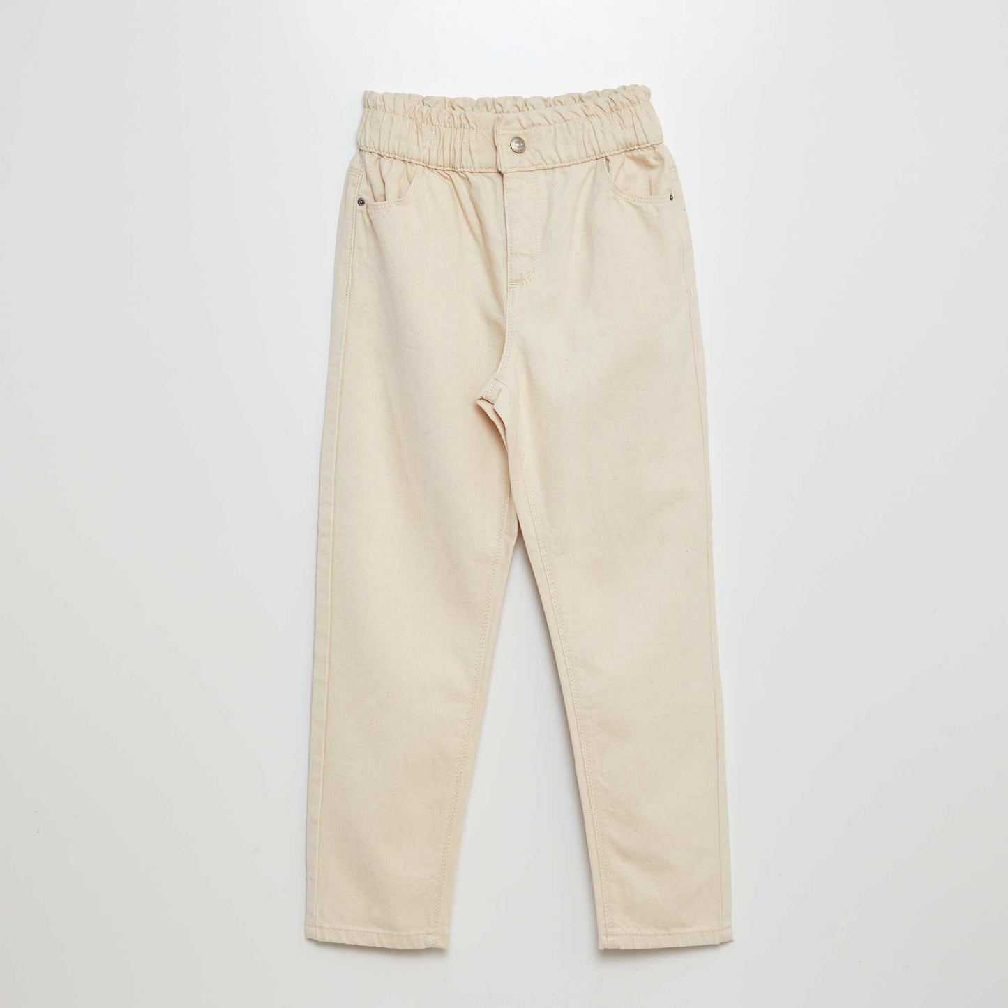 Twill trousers with ruffled waistband WHITE