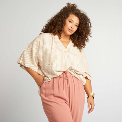 بلوزة فضفاضة بفتحة رقبة على شكل V BEIGE