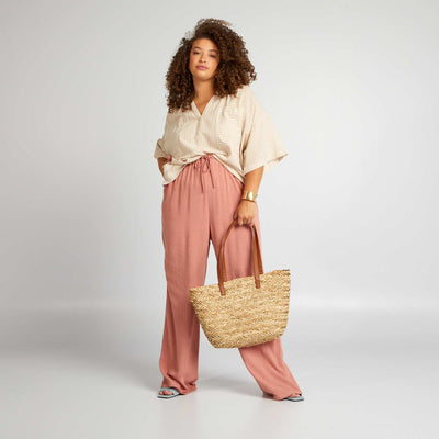 بلوزة فضفاضة بفتحة رقبة على شكل V BEIGE