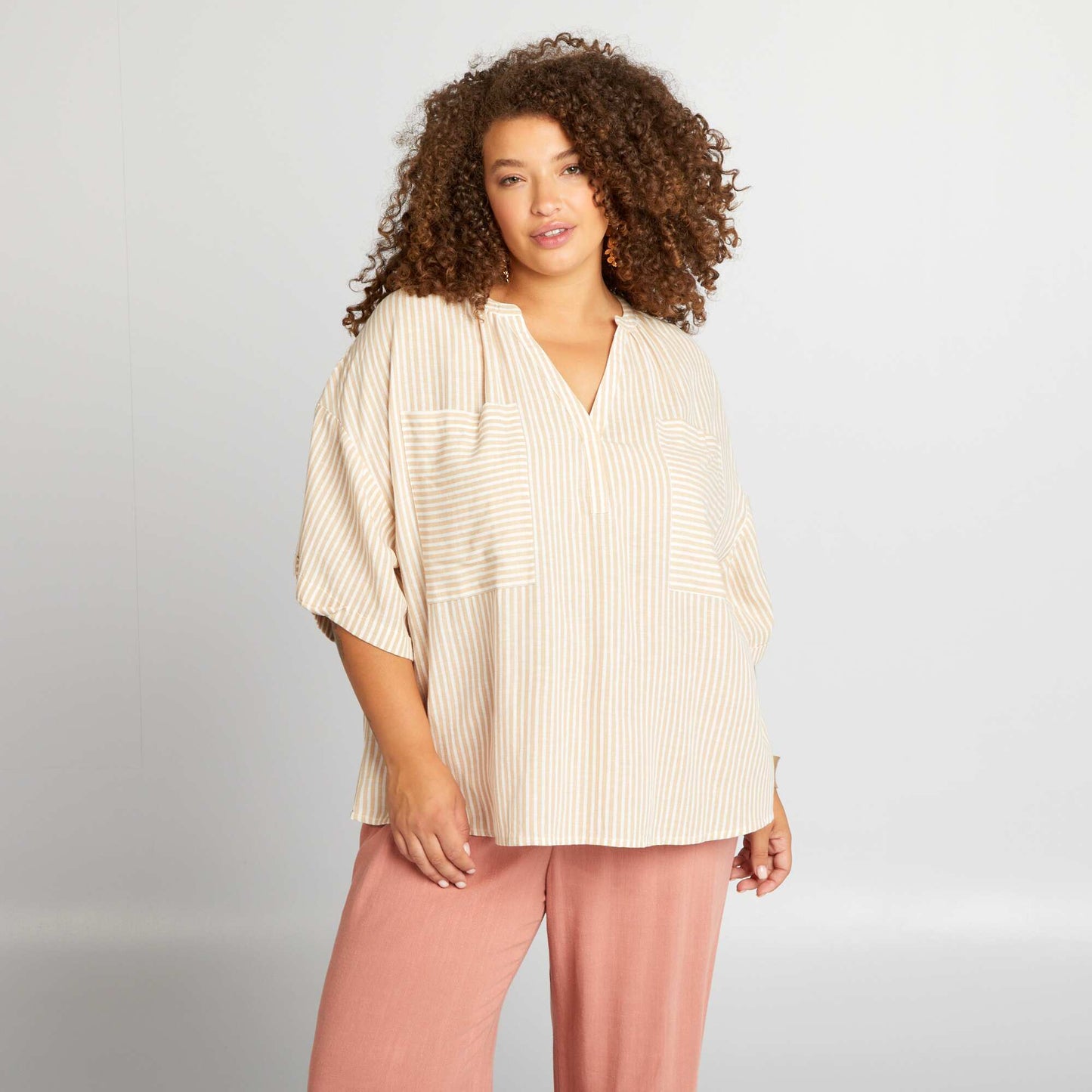 V-neck loose-fitting blouse BEIGE