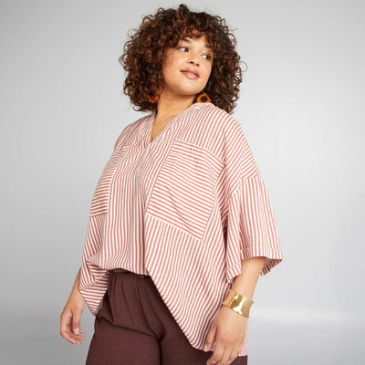 بلوزة فضفاضة بفتحة رقبة على شكل V BEIGE