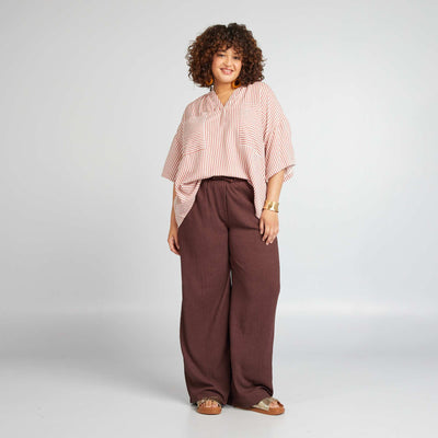 بلوزة فضفاضة بفتحة رقبة على شكل V BEIGE