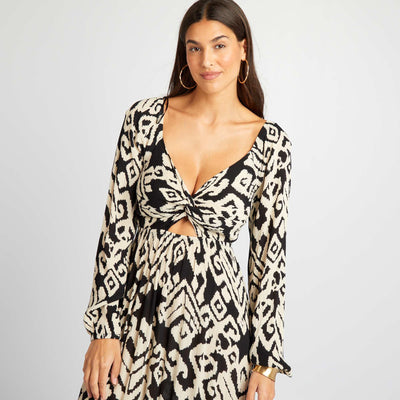 فستان طويل محبوك كريب محبوك أسود