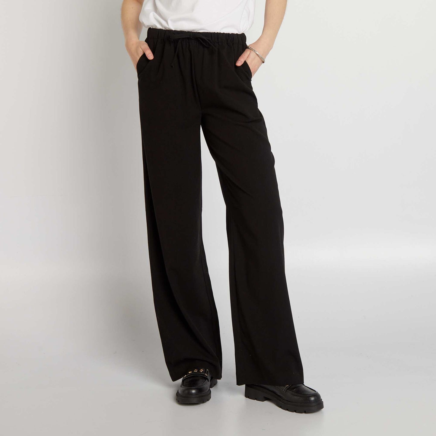 Plain wide-leg trousers BLACK