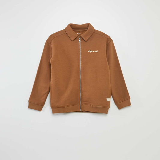 Sweatshirt with zip fastening BROWN