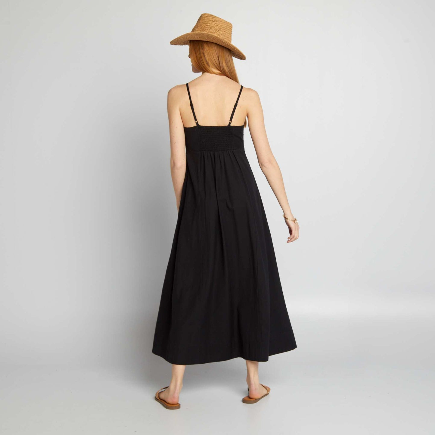 Linen-blend dress with embroidery BLACK