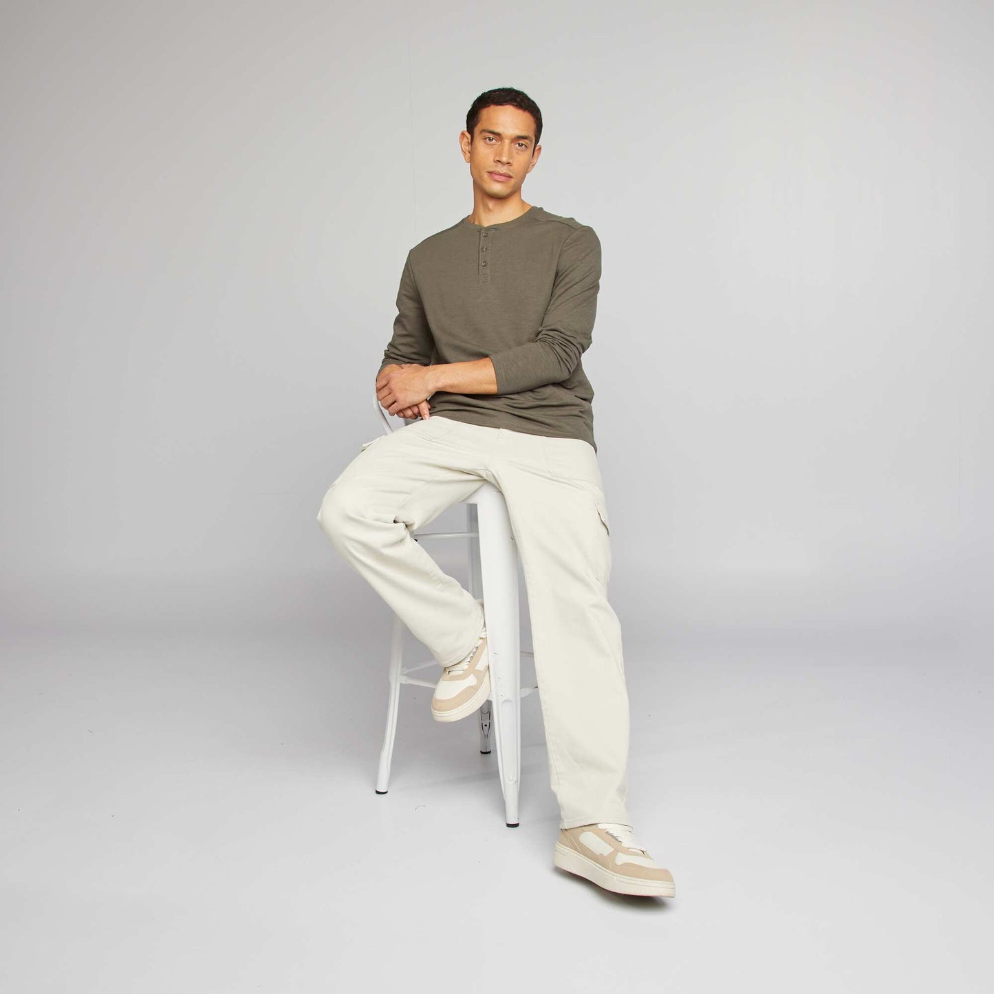 Henley collar T-shirt KHAKI