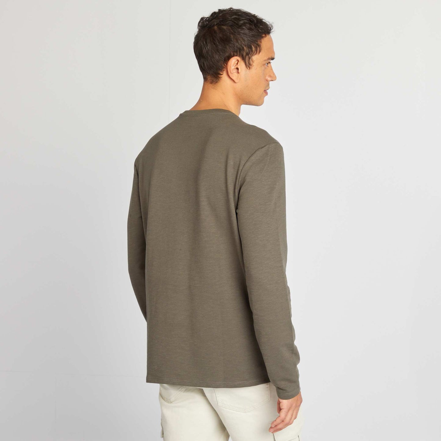 Henley collar T-shirt KHAKI