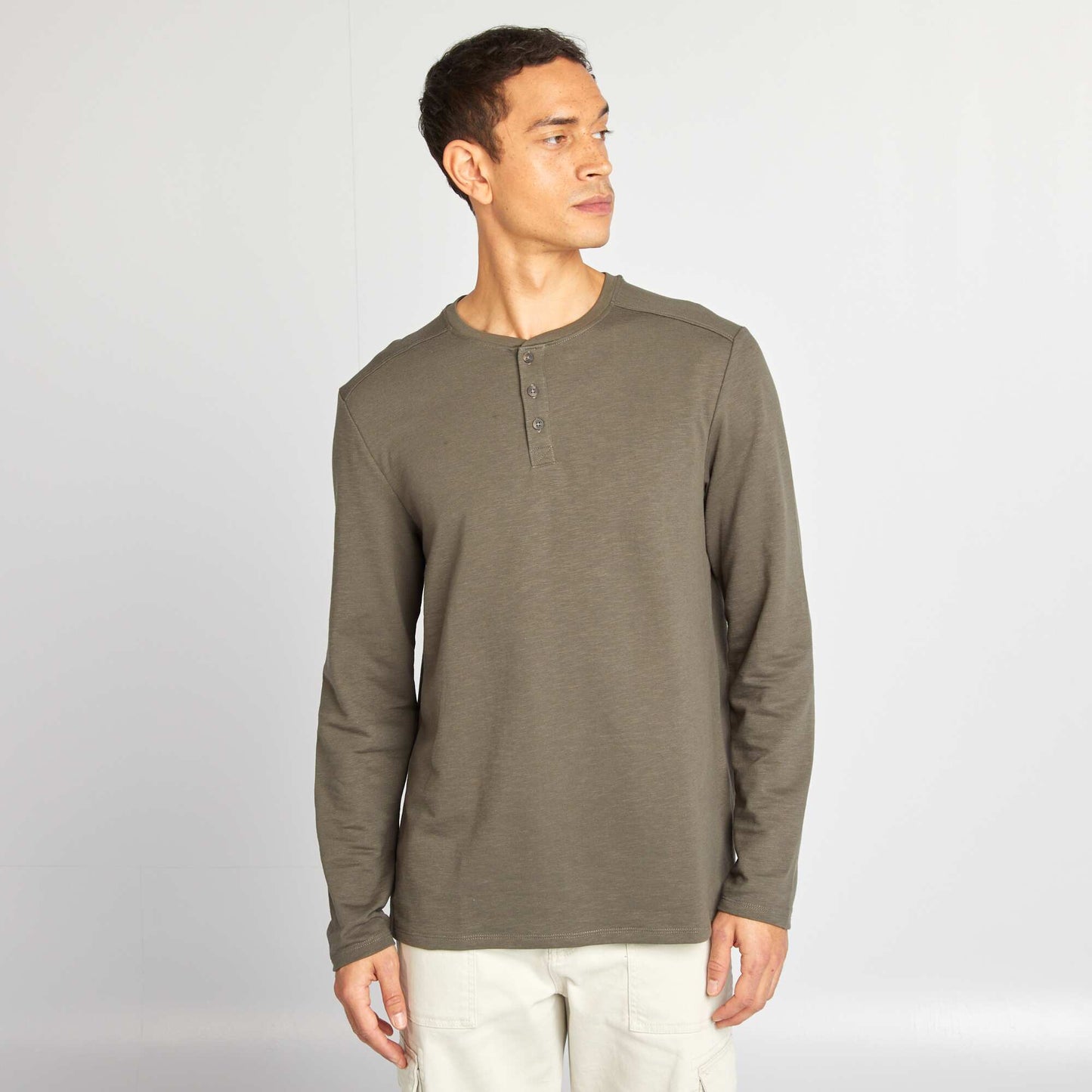 Henley collar T-shirt KHAKI