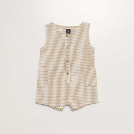 Checked seersucker romper suit BEIGE