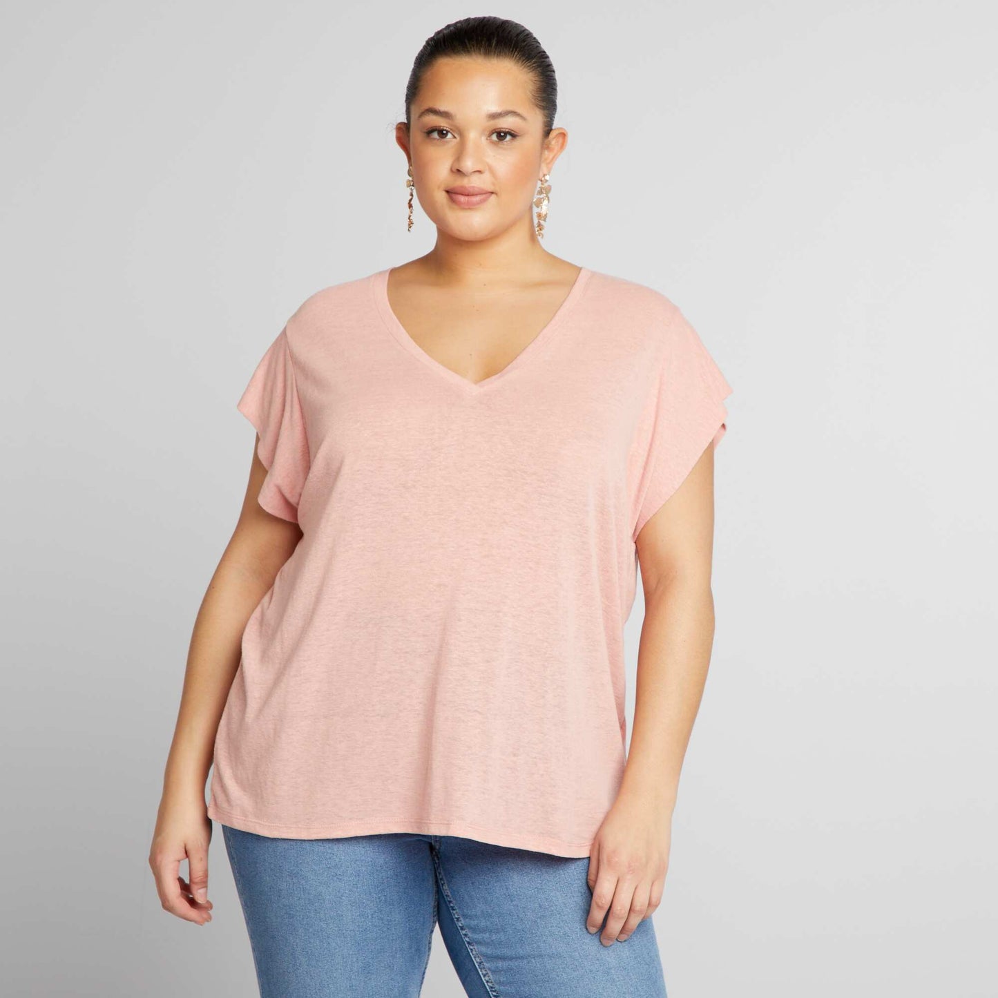 Linen T-shirt with batwing sleeves PINK