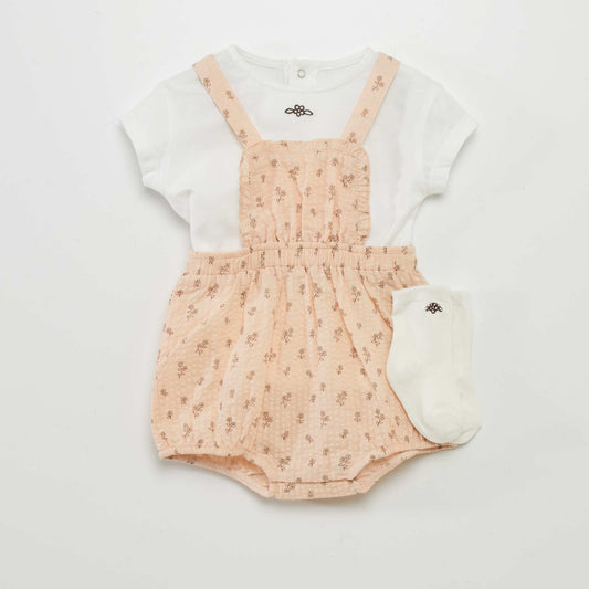 T-shirt + romper suit + socks set - 3-piece set PINK