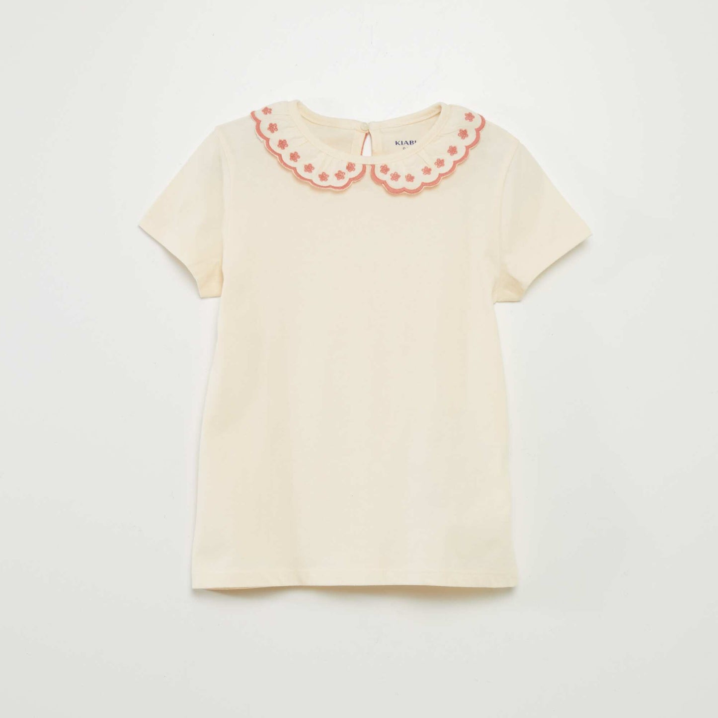 Cotton T-shirt with Peter Pan collar BEIGE