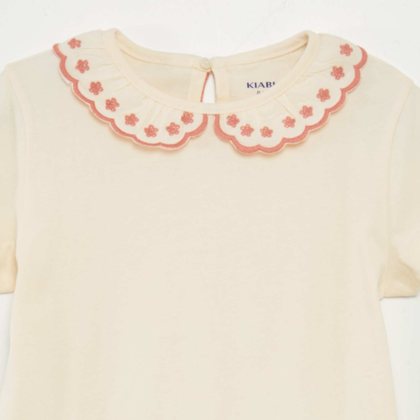 Cotton T-shirt with Peter Pan collar BEIGE